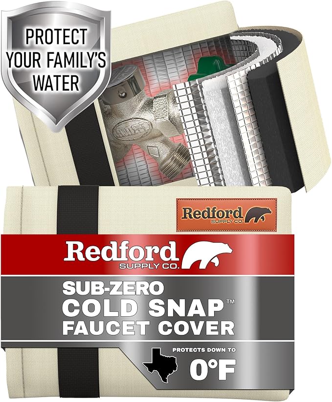 Redford Supply Co. Cold Snap (0°F) 2 Pack Outdoor Faucet Covers for Winter Freeze Protection, 7.5"W x 9.5"H, Foam Spigot Covers Winter Insulated, Outside Pipe Cover, Insulated Hose Bib Cover (Beige)