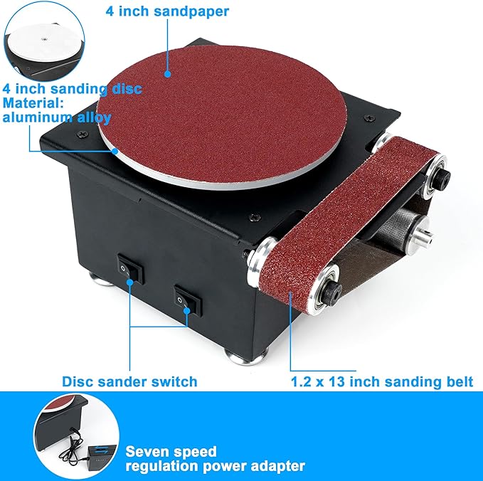 Twotrees Mini Disc Sander 6-Inch, 1.2x15in Belt Bench Grinder, Dual Motor Adjustable Speed Electric Sander Suitable for Diy Grinding of Metal, Wood, Aluminium, Etc