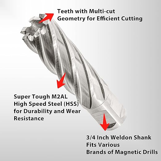 S&F STEAD & FAST HSS Annular Cutter 13/16" Diameter 2" Cutting Depth, Mag Drill Bits with Pilot Pin for Magnetic Drill Press