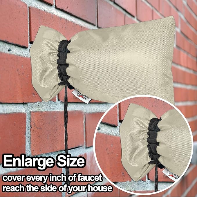 Enlarge Outdoor Faucet Cover for Winter Freeze Protection, 3M Thinsulate, 10"H x 6.3"W Hose Bib for Wall Taps Outside, Waterproof & Frost Free Insulated Spigot, 2 Pcs Faucet Socks - Sand