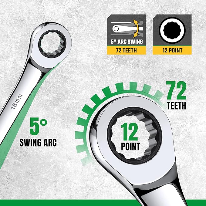 SK Ratcheting Wrench Set, Combination Wrench Set, 20-Piece, SAE 1/4" to 3/4", Metric 6 to 18mm, 72-Tooth, Premium CR-V Construction, with Rolling Pouch