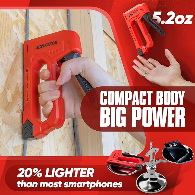 Light Duty Staple Gun for Wood, Red Upholstery Staple Gun Kit with 2000pcs JT21 Staples 1/4, 5/16, 3/8 inch and Staple Remover, Stapler Gun for Crafts, DIY, Classroom, Decoration