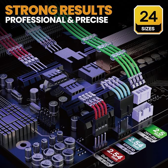 SOMELINE Crimping Tool Connector Set, JST-XH 2.5mm/Du pont 2.54mm/KF2510 2.54mm Connector Set, 24 Styles, 30-20 AWG Ratcheting Crimper for JST Series,KF2510,Molex,AMP EI series