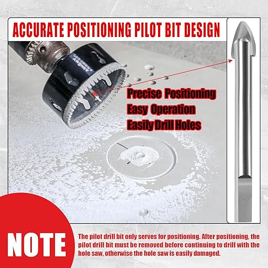 4 Inch Diamond Hole Saw with Pilot Drill Bit, 4" Serrated Brazing Tile Hole Saw Diamond Core Drill Bits with Guiding Bit for Ceramic Porcelain Tile Glass Stone Granite Marble