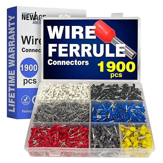 New Age America® 1900pcs Wire Ferrules Kit | AWG 22-10 | Copper & Nylon | Insulated Cord Pin End Terminal | Cable Ferrules | Wire Ends Terminal Kit | AWG 22, 20, 18, 16, 14, 12, 10 | Crimp Connectors