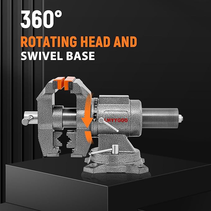 Bench Vise, 6inch Jaw Width 5inch Jaw Opening, 360° Swivel Base, Multipurpose Heavy Duty Workbench Vise with Anvil and 1 Pair Vise Jaw Pad, Table Vise Clamp force 5500LBS