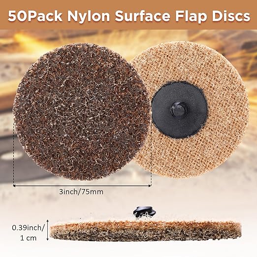 50 Pcs 3 Inch Sanding Discs Quick Change Sanding Discs Nylon Surface Conditioning Grinder Wheels for Angle Grinder, Stock and Rust Removal, Grinding, Deburring(Khaki)