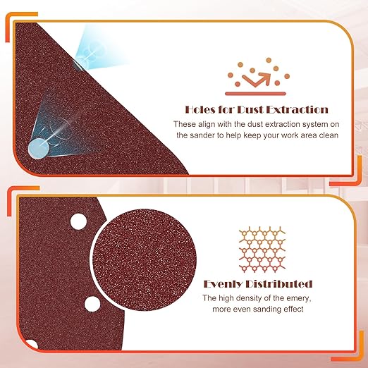 120 Grit Mouse Sander Sandpaper, Jamiikury 5 Hole Detail Sander Sandpaper Palm Sander Paper Mouse Sanding Pads Hook and Loop Sanding Sheets - Pack of 50
