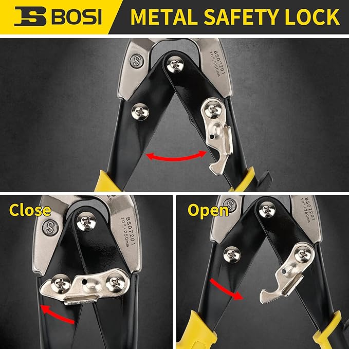 Aviation Tin Snips Straight Cut Heavy Duty Sheet Metal Cutter Snips Shears Cutting Metal Sheet Chrome Vanadium Steel Sharp Blades Safety Latch (10inch Straight)