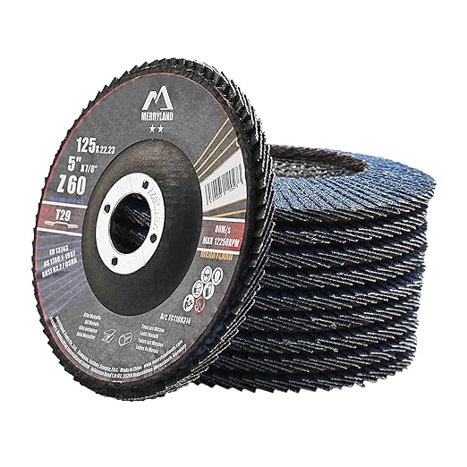 Merryland Flap Disc 5 inch Metal for Angle Grinder, 5inch 60 Grit T29 Flap Wheel 10 Pack, Blue Zirconium Corundum INOX Stainless Steel Iron Universal, Craft-Line FC1108314-10