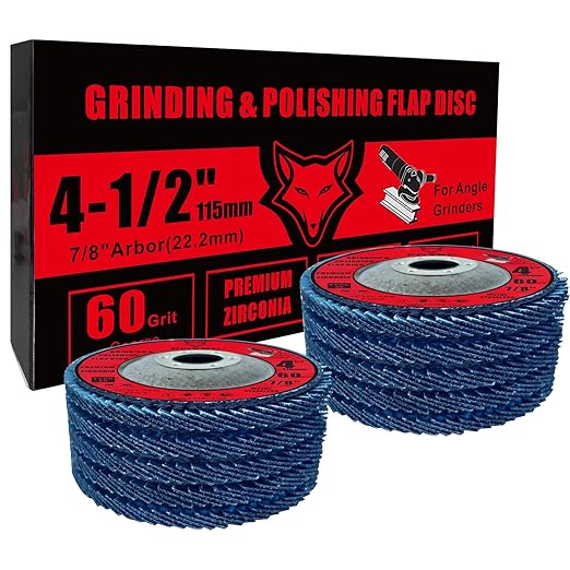 FOXBC 4-1/2 inch Flap Disc for Angle Grinder, 60 Grit, Type 29, Premium Zirconium Grinding and Polishing for Metal, 10 Pack
