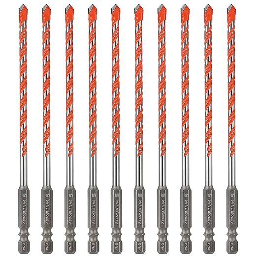 Concrete Carbide Drill Bits Hex Shank Masonry Cement Tile Drill Bit Set for Glass/Brick/Plastic/Cement/Tile 15/64" (10PCS)