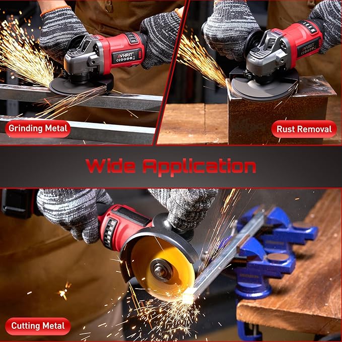Angle Grinder Cordless 21V: Battery Grinder with 2x 4000mAh, Brushless Motor, Adjustable 3-speed with LED for Cutting Grinding