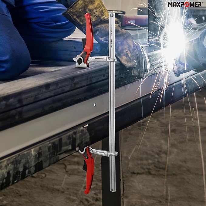 MAXPOWER Ratcheting Table Clamp, 15 3/4" Double Force Bar Clamp, Multifunctional F Clamp for Welding, Woodworking, Metal Working and DIY, Max Clamping Force 705 LBS