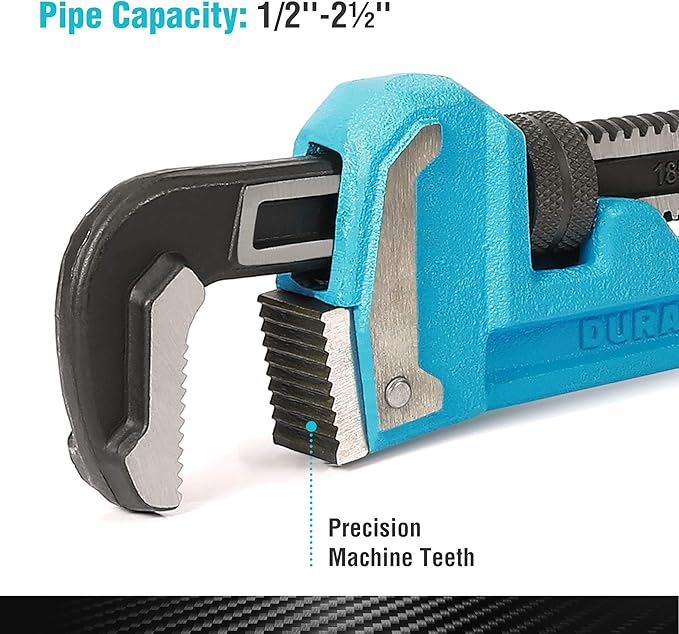 DURATECH 18-Inch Heavy Duty Pipe Wrench, Adjustable Plumbing Wrench, Malleable Cast Iron Handle, Exceed GGG standard