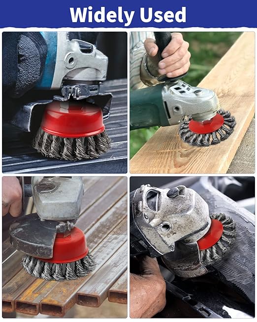 Rocaris 3 Pack Wire Wheel Cup Brush for Angle Grinders,3 & 4 Inch Twisted Knotted & Coarse Crimped Cup Brush,5/8-11 Inch Threaded Arbor for Rust, Corrosion