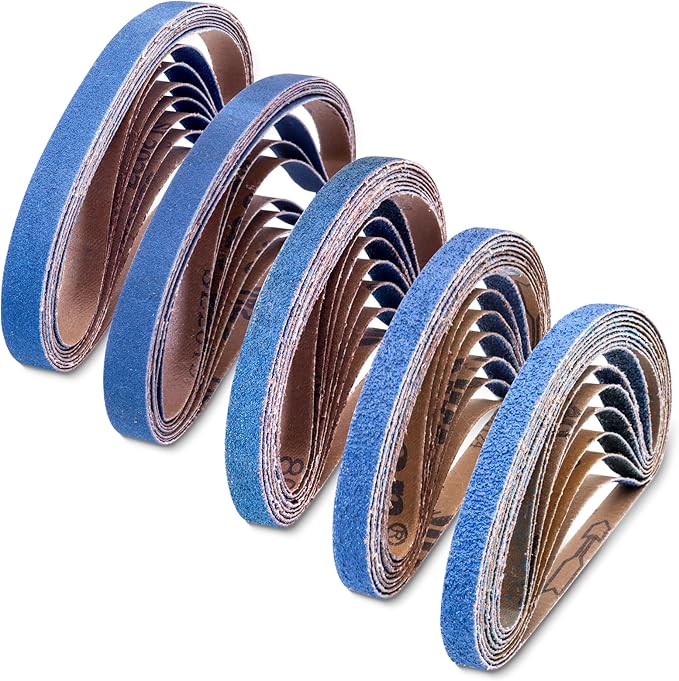40 PCS 1/2" x 18" Zirconia Sanding Belts,8 Each of 40/60/80/120/240 Grits Belt Sander Paper,1/2 x 18 Inch Sanding Belts for Air Belt Sander, Woodworking, Metal Polishing, Derusting