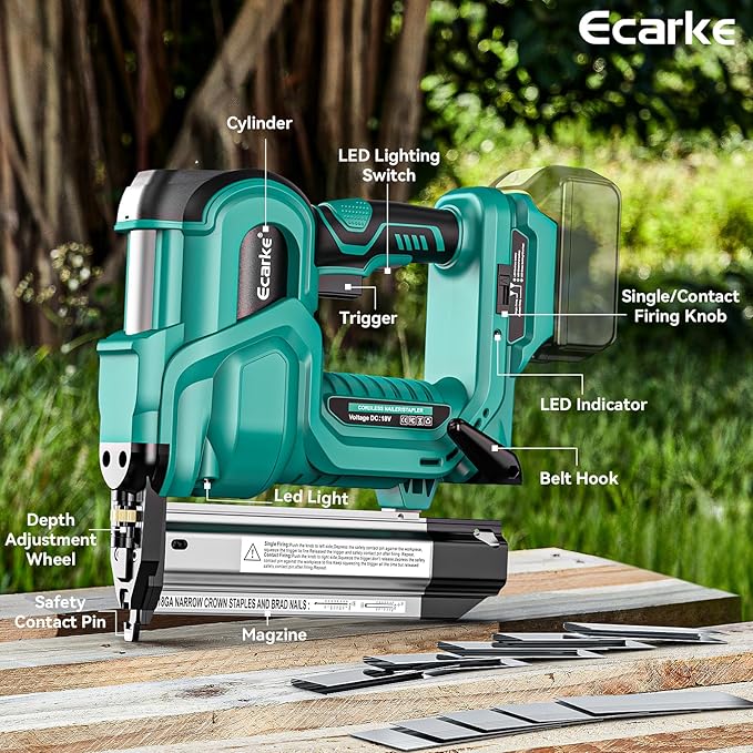 Ecarke Brad Nailer Cordless Stapler Compatible with Makita 18V (No Battery), 2 in 1 Electric Nail Gun/Staple Gun with 18GA Nails/Staples, Battery Power 2 Inch Nailer for Trim Wood Crafting Home DIY