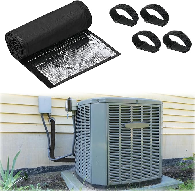 3 Layers HVAC Copper Pipe Insulation Cover, 72x10.2 Inch 600D Oxford AC Pipe Protector with 4 Adjustable Straps for Outdoor, Flexible Insulation Sleeve for Central Air Conditioning Mini Splits
