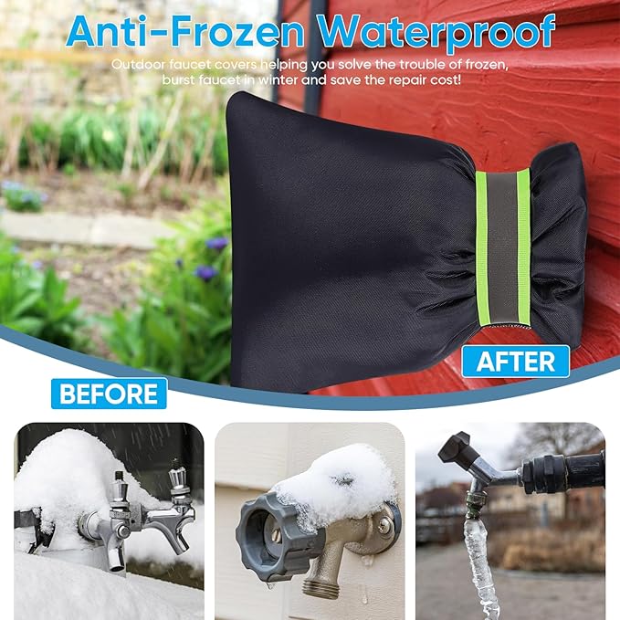 4Pack Outdoor Faucet Covers for Winter - 6.7" W x 8.3" H Outside Hose Bib Spigot Covers Protector Socks for Winter Freeze Protection Insulation Reusable Waterproof Insulated backflow Cover,Black