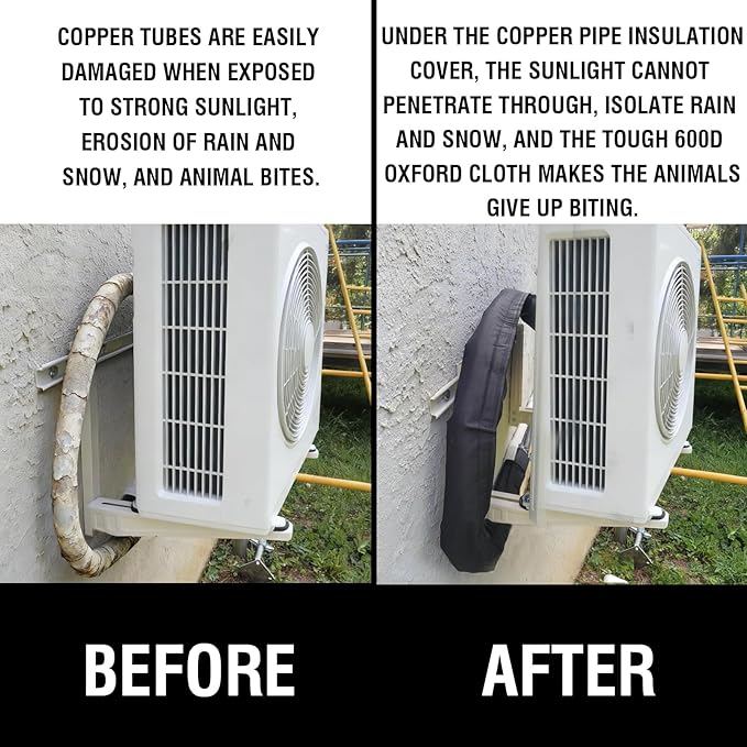 Copper Pipe Insulation Wrap Cover, 70.86''×10.2'' 600D Oxford AC Pipe Insulation Outdoor, Suitable for Air Conditioning Pipes, Cables, Water Pipes, and Prevents External Damage