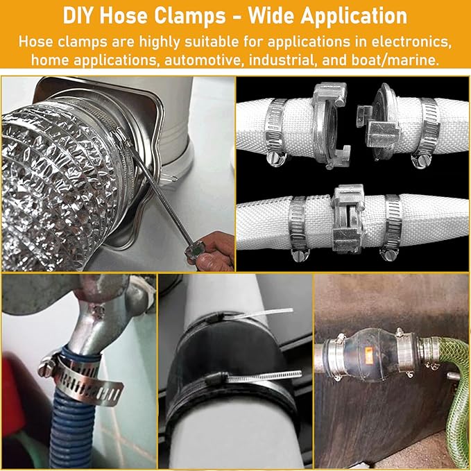 Hose Clamps Assortment Kit, Worm Gear Duct Pipe Hose, 304 Stainless Steel Band Fittings Strap, 32.81FT DIY Large Adjustable Metal Bolt with 20 Stronger Fasteners Screw for Plumbing Auto Tube Fuel Line