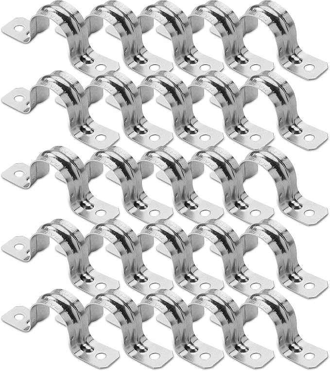 OhLectric OL-43183 Two Hole Rigid Pipe Strap - Sturdy Steel Strap Clamps - Zinc Plated Steel - Reinforced Rib - Corrosion Resistant - Easy to Install - 1 Inch (Pack of 25)