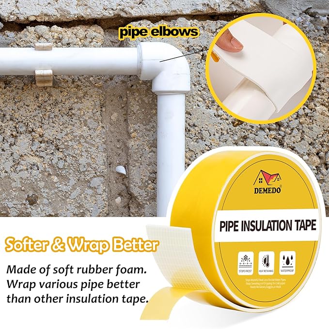 Pipe Insulation Tape, Pipe Wrap Insulation Foam Tape Self Adhesive, Outdoor Water Pipe Insulation Roll for HVAC, AC Line Insulation, 2 inch x 16.5 FT Heat Tape for Water Pipe, White