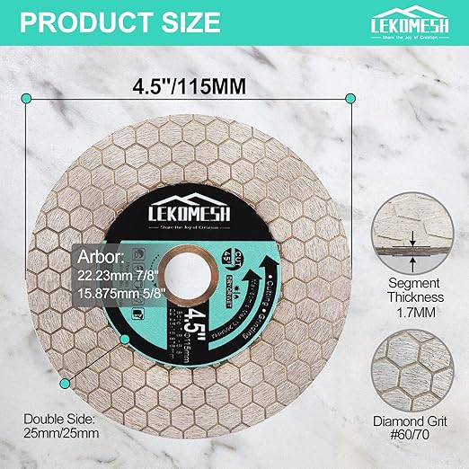 Tile Blade 4.5"/115mm - 5pcs Diamond Saw Blade Hexagon Design for Cutting and Grinding Granite Marble Ceramic Porcelain Tile,Arbor 7/8"-5/8"