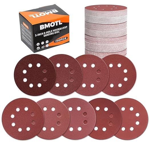 160Pcs 5-Inch 8-Hole Hook & Loop Sanding Discs Assortment: 40 60 80 120 150 220 320 400 600 Grit for Woodworking/Metalworking, Sandpaper for Random Orbital Sander