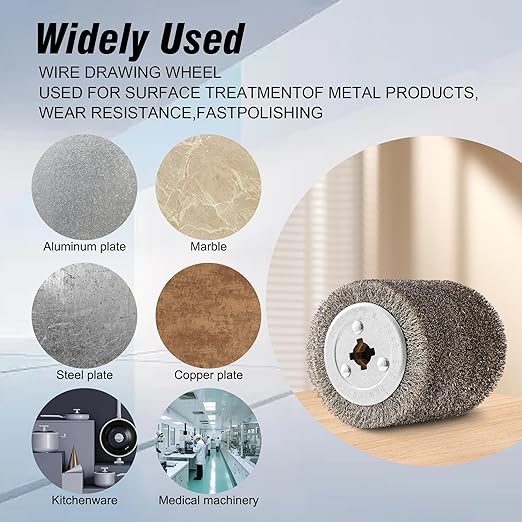 4.7" x 4" Stainless Steel Wire Drawing Wheel, Wire Brush Drum Surface Conditioning Tool, Metal Polishing Wheel for Metal Surface Polishing Grinding Removing Rust-3/4 Quad Keyway