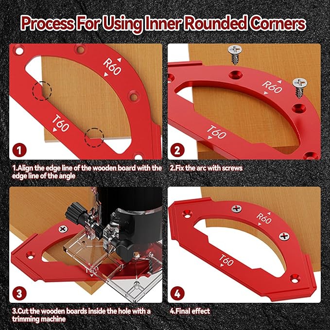 7pcs Radius Jig Router Template, 3 in 1 Corner Radius Routing Template Quick Jig Router Bit Templates Arc Cutting Auxiliary Tool R10 T10 R15 R20 T20 R25 R30 T30 R35 T35 R40 T40 R50 T50 R60 T60