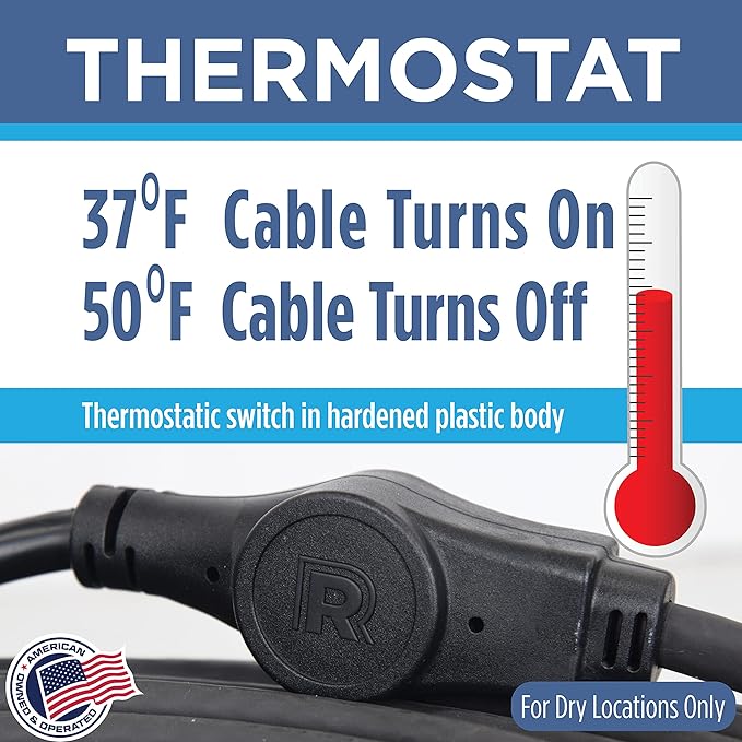 Radiant Solutions Company Intelligent Heat Tape for Water Pipe Freeze Protection - with GlowCap™, Built-in Thermostat, Tape Included, 10-yr Warranty, Heavy-Duty, Self-Regulating, 120V (60 Ft)