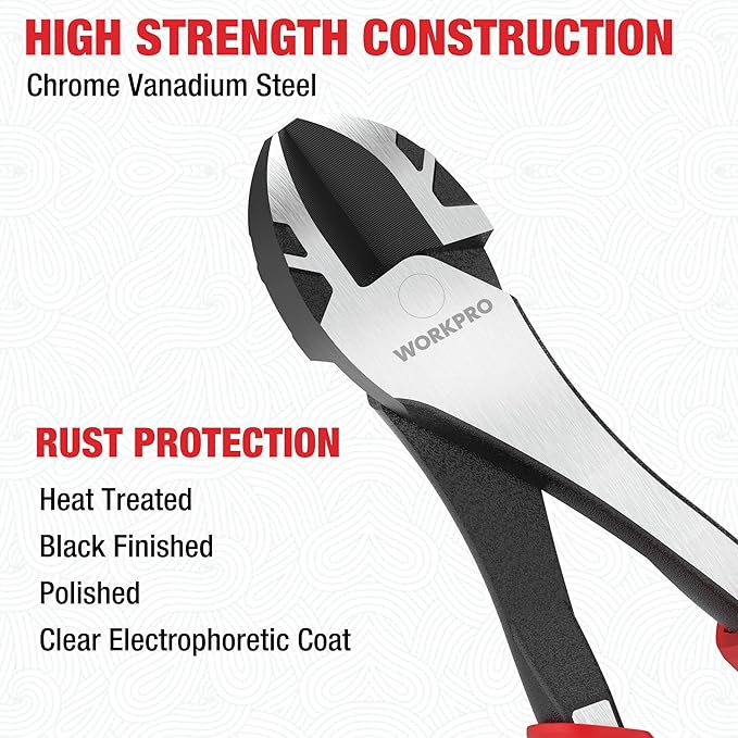 WORKPRO 8 Inch High Leverage Diagonal Pliers, Wire Cutters Heavy Duty in CRV Steel, Diagonal Cutters for Cutting Wires