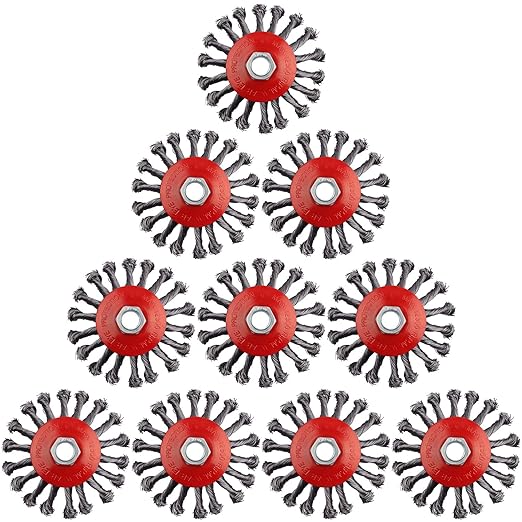 5 Pack 4.5 Inch Twist Knotted Wire Wheel for Angle Grinders, with 5/8 Inch-11 Threaded Arbor, for Heavy & Light Duty Work