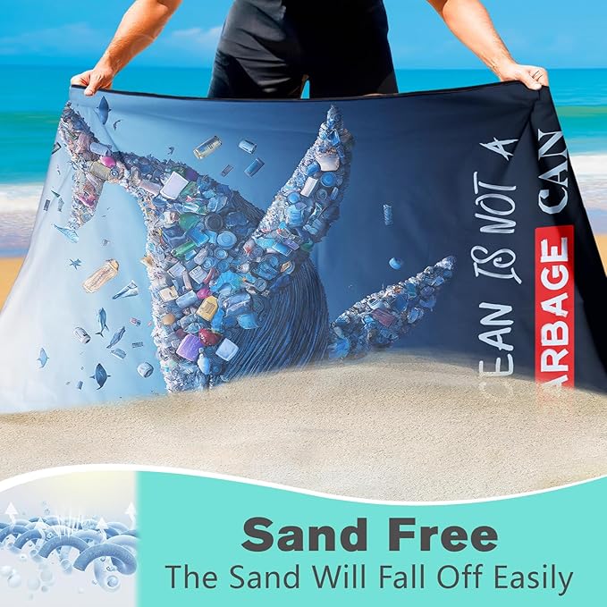Protect Marine Ecology Beach Towel Oversized 36" x 72", Thin Lightweight Sand Free Quick Dry Microfiber Towel for Swimming Pool Cruise Camping Travel