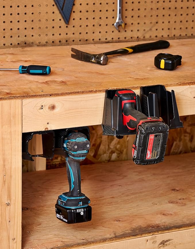 Drill Holder, Power Tool Organizer, Utility Storage Rack | Universal Wall Mount Cordless tools holder fits most drills like Milwaukee and Dewalt (2-PACK) (Black)