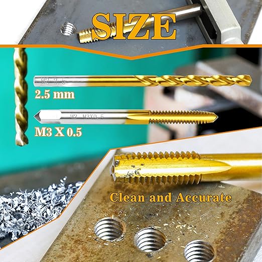 M3x0.5 Tap and 2.5mm Drill Bit Kit, M2 HSS Metric Drill and Tap Set, Combination of Drill and Tap Kit for Metal