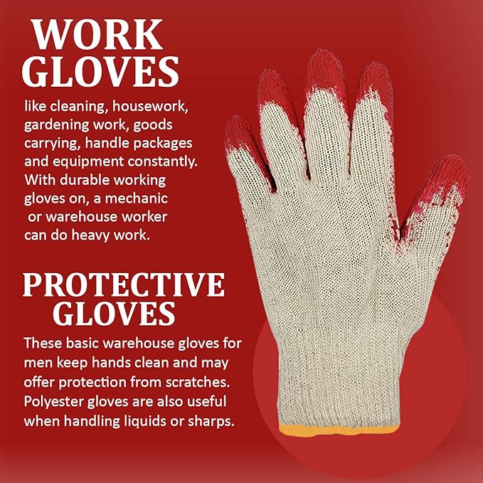 Generic 300 Pairs Red Palm Latex Dipped Work Gloves - Cotton Polyester Shell Safety Protection Gloves - Nitrile Coated - Made in Korea