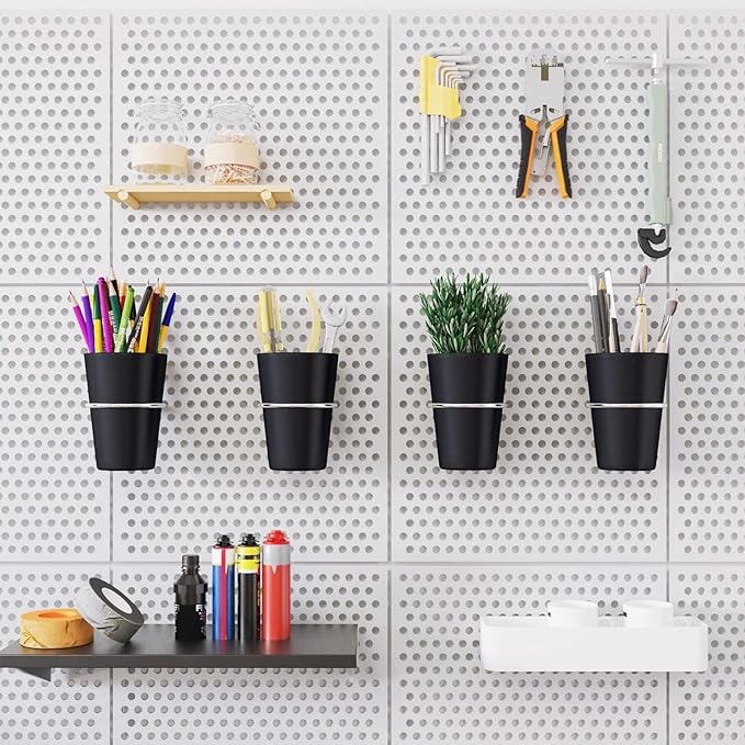 16 Sets Pegboard Hooks with Pegboard Cups, Ring Style Pegboard Bins with Rings
