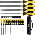 17PCS File Set with Tool Bag, Includes 4PCS Large Metal File, 12PCS Needle File and Wire Brush,Work for Metal, Wood and More