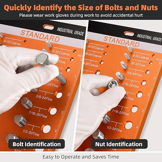 54 Nut and Bolt Thread Checker - 22 Standard and 24 Metric Bolt Checker and 8 Drill Bit Gauge,Bolt Size and Thread Gauge,Wall-Mountable Bolt and Nut Identifier Gauge