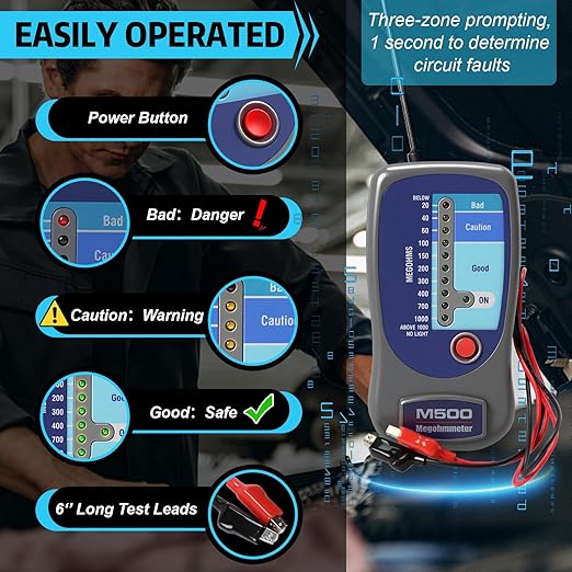 M500 Megohmmeter, Compatible with Supco M500 Megohmmeter, 500 Volts Megohmmeter, M500 Megger Tester Measures Up to 1000 Megohms, Ideal for HVAC Compressor Tester and Home Improvement Use