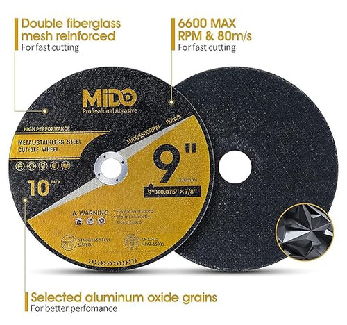 10 Pack Cut Off Wheels 9 Inch Cutting Wheel 9” x .075” x 7/8” Metal&Stainless Steel Cutting Disc Fit for Angle Grinder