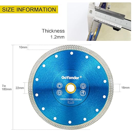 GoYonder Super Thin 7" Grinder Blades Tile Blade, Diamond Saw Blade for Cutting Porcelain Tiles Granite, 180mm Tile Cutting Blade for Angle Grinder