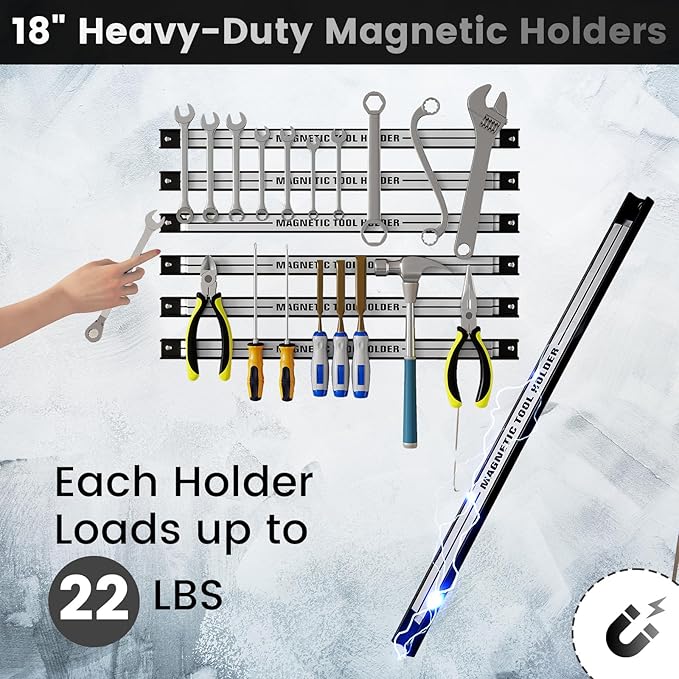 Goplus 6PCS 18" Magnetic Tool Holder, Magnetic Tool Holder Strip, Heavy Duty Magnetic Tool Bar,Space Saving Metal Tool Organizer Rack,Tool Magnet Bar for Workshop Garage, 176LBS Capacity Total