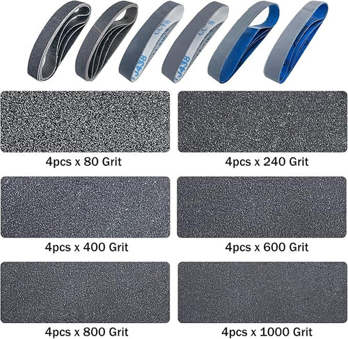 24 PCS 1x18 Silicon Carbide Sharpening Belts,4 Pcs Each of 80,240, 400,600,800,1000 Grits,Knife Sharpener Sanding Belt Kits Fits Ken Onion Blade Grinder Attachment