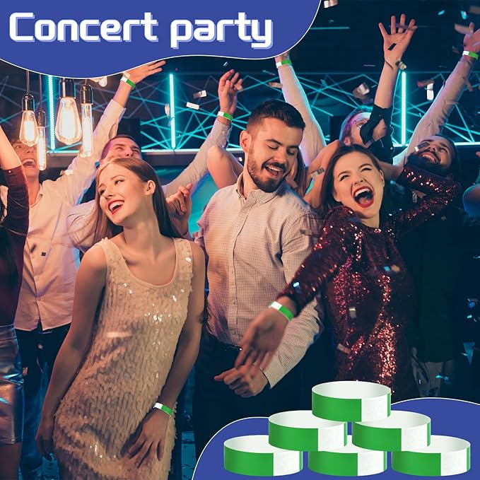 500 Pcs Green Paper Wristbands for Events Waterproof Neon Wrist Bands Adhesive Concert Identification Wristbands Hand Bands for Events (Green)