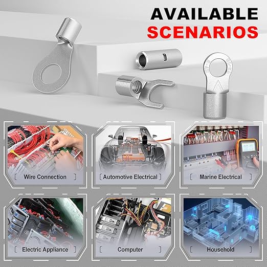 AIRIC Non Insulated Wire Connectors Kit, 22-10 AWG Uninsulated Connector, Bare Cable Ends, Electrical Crimp Terminals End, Wiring lugs for 22-10 Gauge Wires, Ring Fork Terminal, 280 PCS