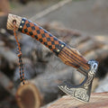 SHINY CRAFTS Viking Axe - Handmade Hatchet Norse Valhalla Runic Carbon Steel Head Engraved Handle Wolf Camp Axe With Genuine Leather Sheath & Wrap (SCA 03)